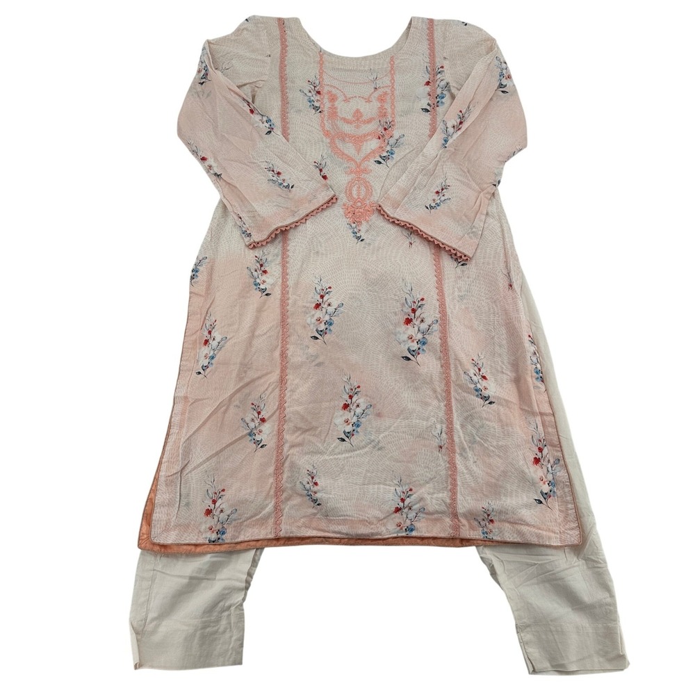 Traditional Pakistan S Embroidered Tunic Wear Pink Floral  Top Pants Set Casual